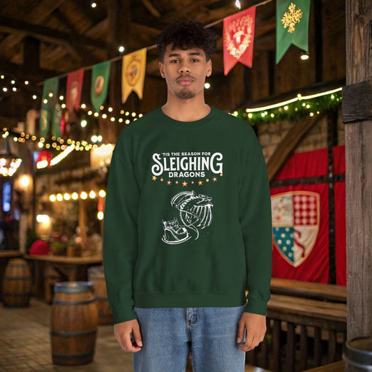 Sleighing Dragons Funny DnD Christmas Sweater Designed by GeekHaven