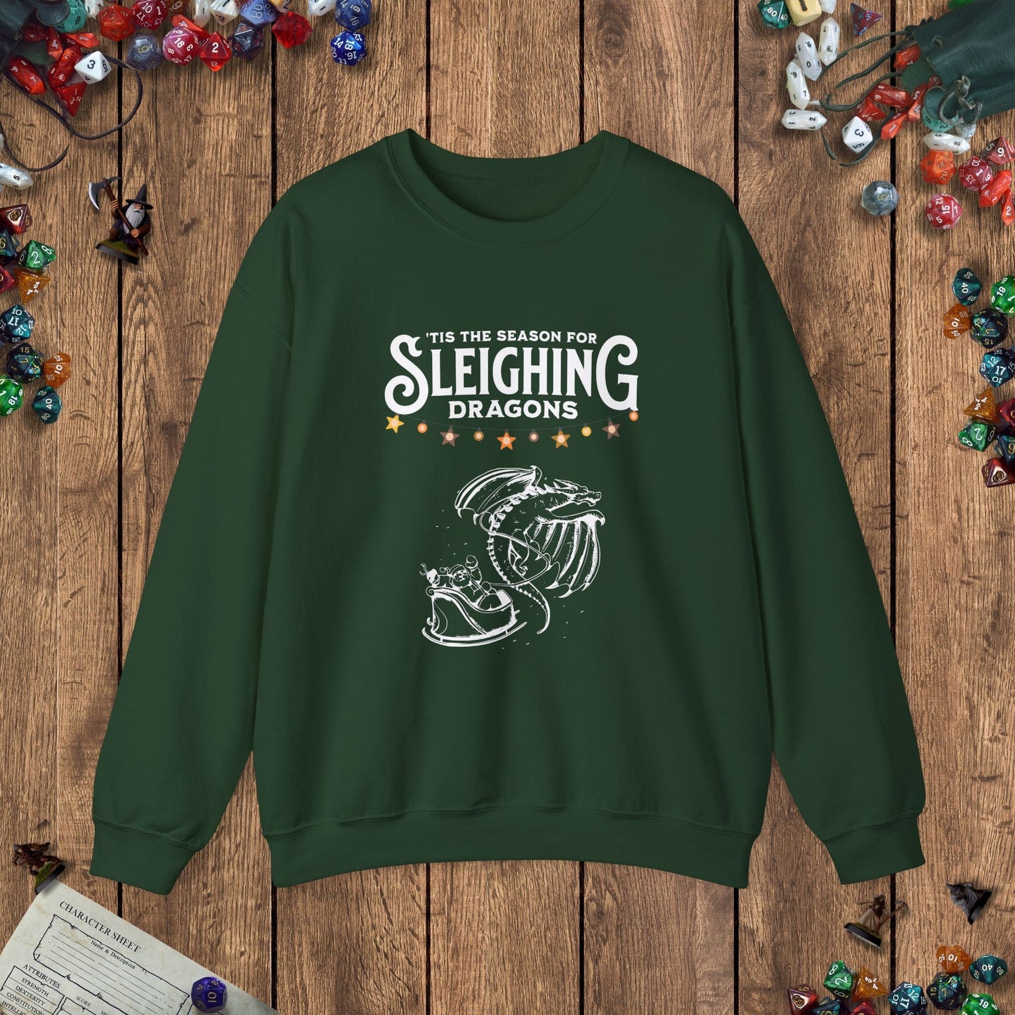 Sleighing Dragons Funny DnD Christmas Sweater Designed by GeekHaven