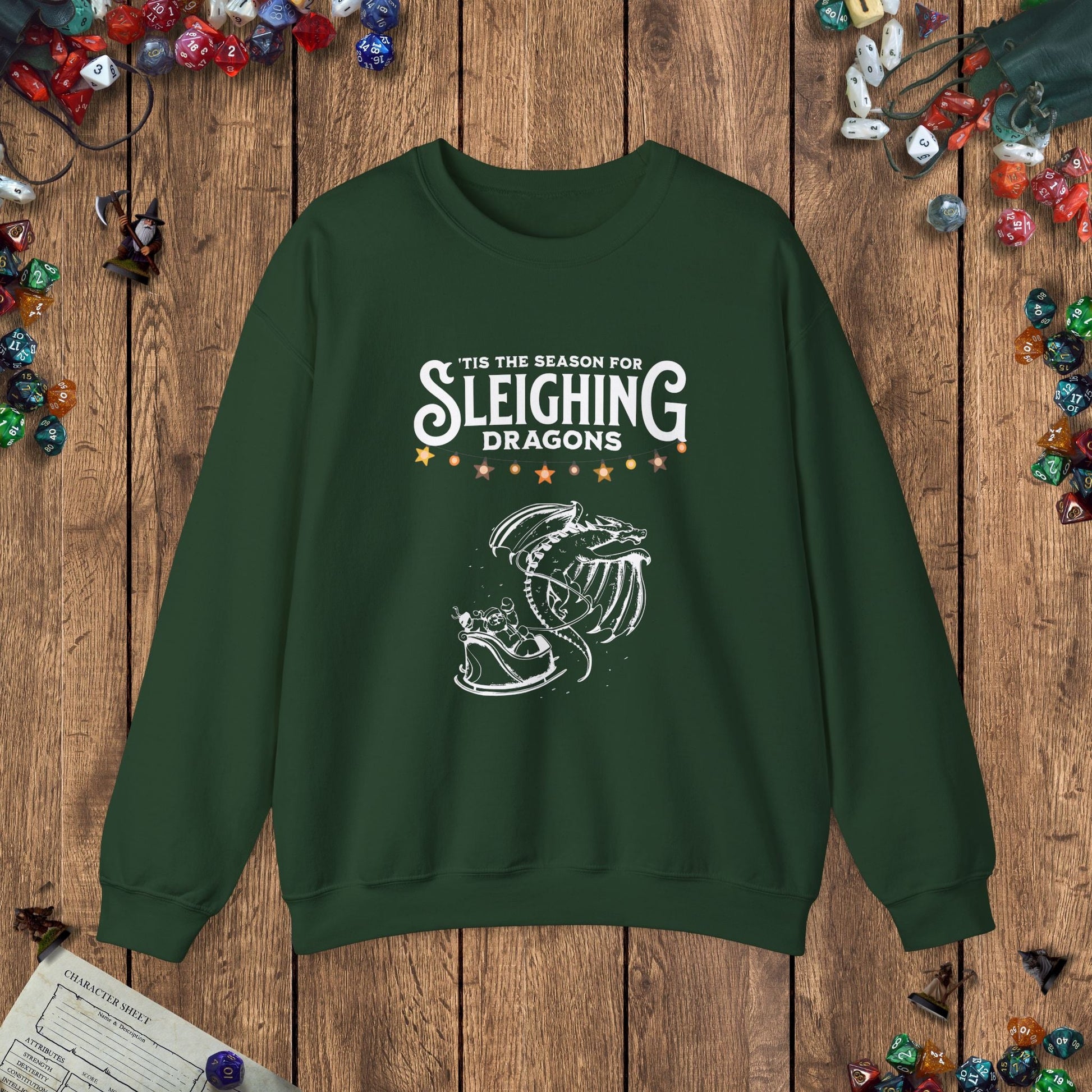 Sleighing Dragons Funny DnD Christmas Sweater Designed by GeekHaven