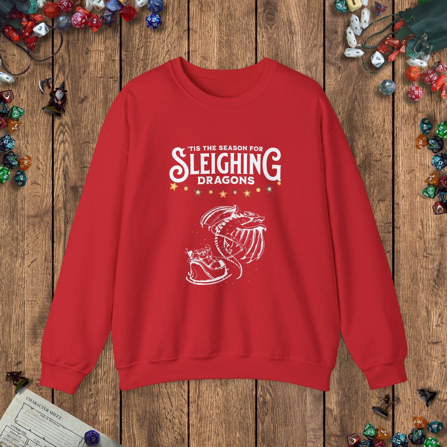 Sleighing Dragons Funny DnD Christmas Sweater Designed by GeekHaven