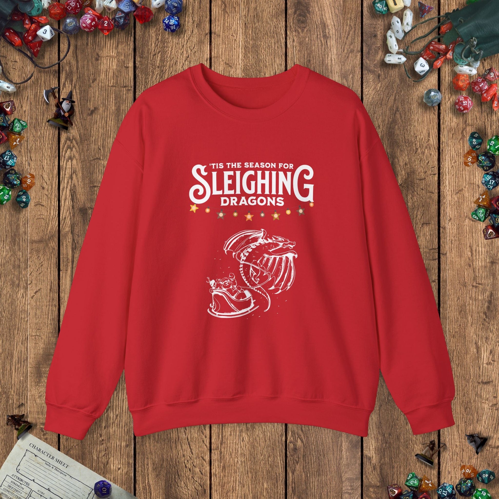 Sleighing Dragons Funny DnD Christmas Sweater Designed by GeekHaven