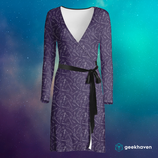 Purple Medieval Weapons Wrap Dress