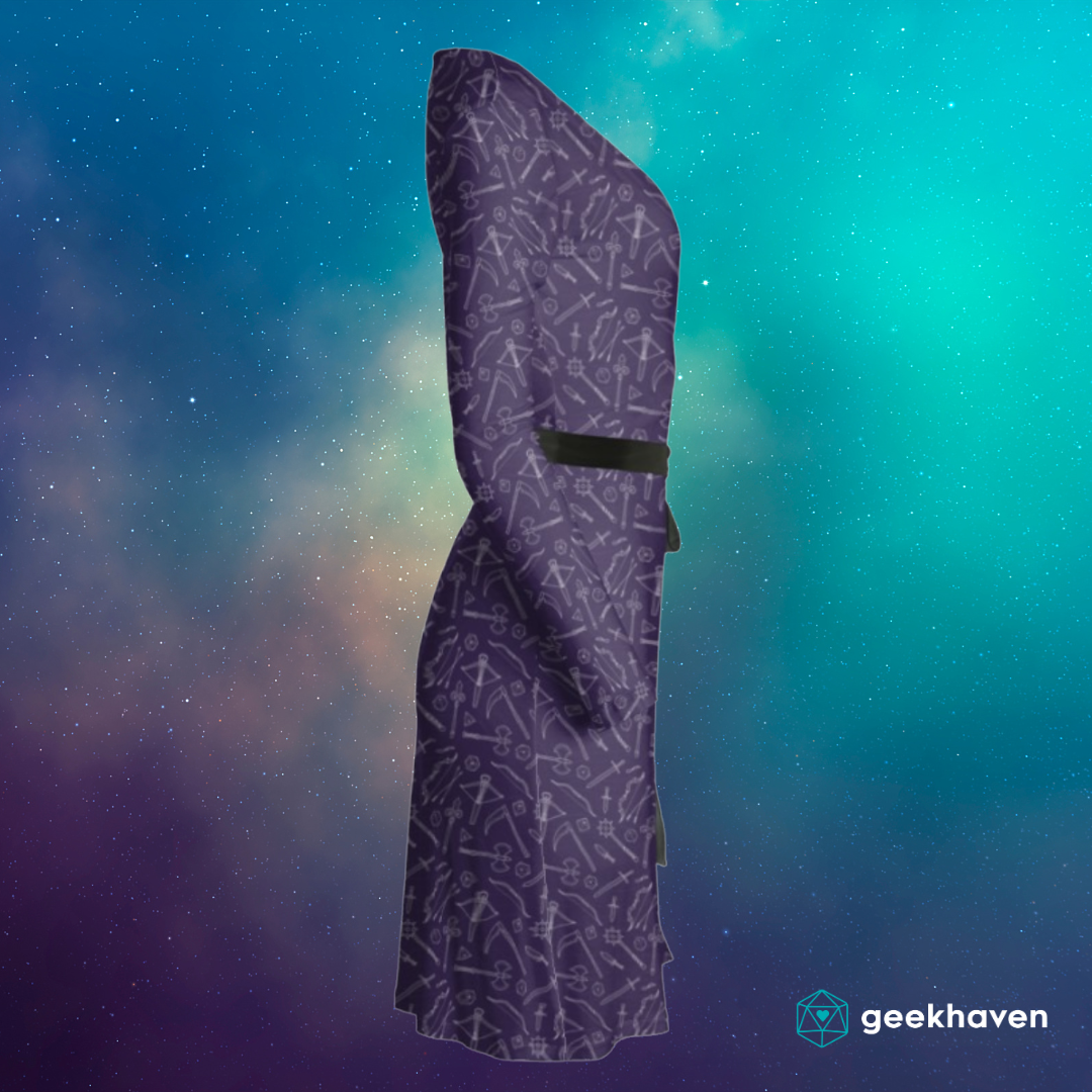 Purple Medieval Weapons Wrap Dress