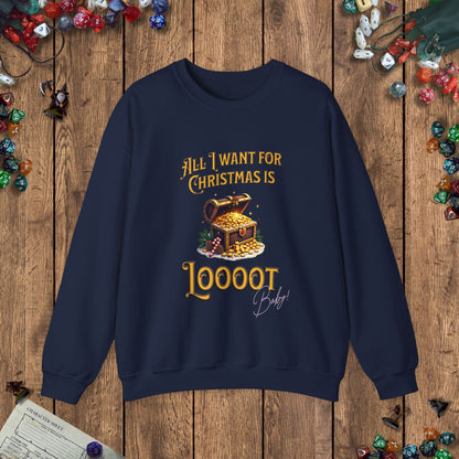 All I Want for Christmas Is Loooot Funny DnD Christmas Sweater Designed by GeekHaven