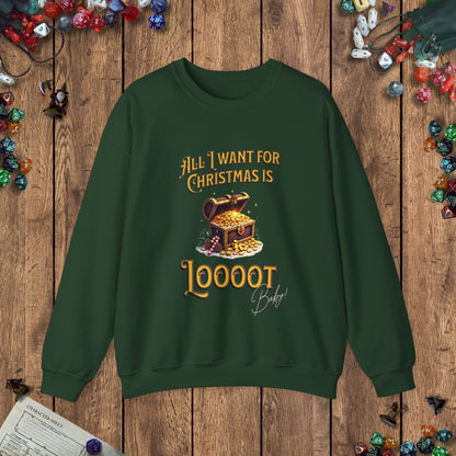 All I Want for Christmas Is Loooot Funny DnD Christmas Sweater Designed by GeekHaven