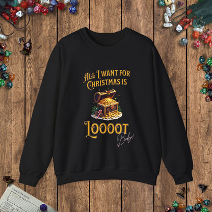 All I Want for Christmas Is Loooot Funny DnD Christmas Sweater Designed by GeekHaven