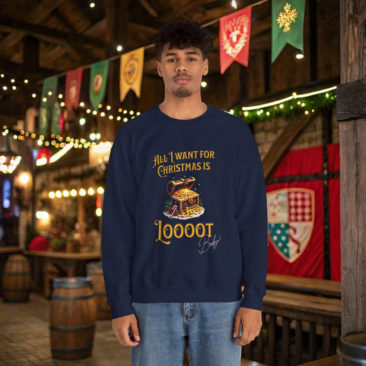 All I Want for Christmas Is Loooot Funny DnD Christmas Sweater Designed by GeekHaven