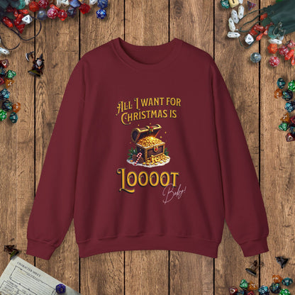 All I Want for Christmas Is Loooot Funny DnD Christmas Sweater Designed by GeekHaven