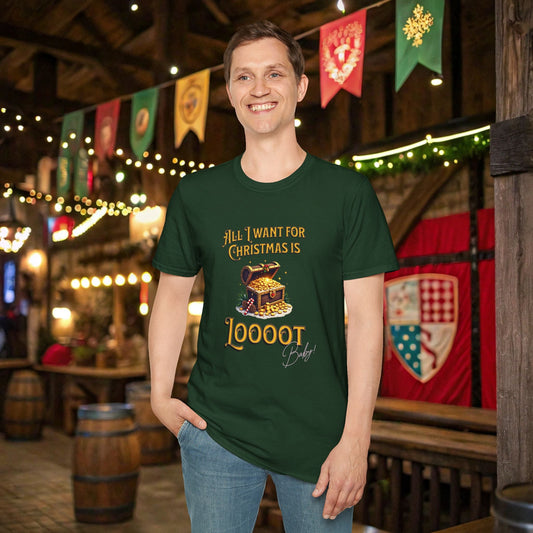 All I Want for Christmas Is Loooot Funny DnD Christmas T-shirt Designed by GeekHaven