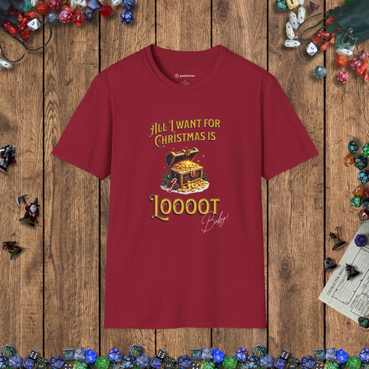 All I Want for Christmas Is Loooot Funny DnD Christmas T-shirt Designed by GeekHaven