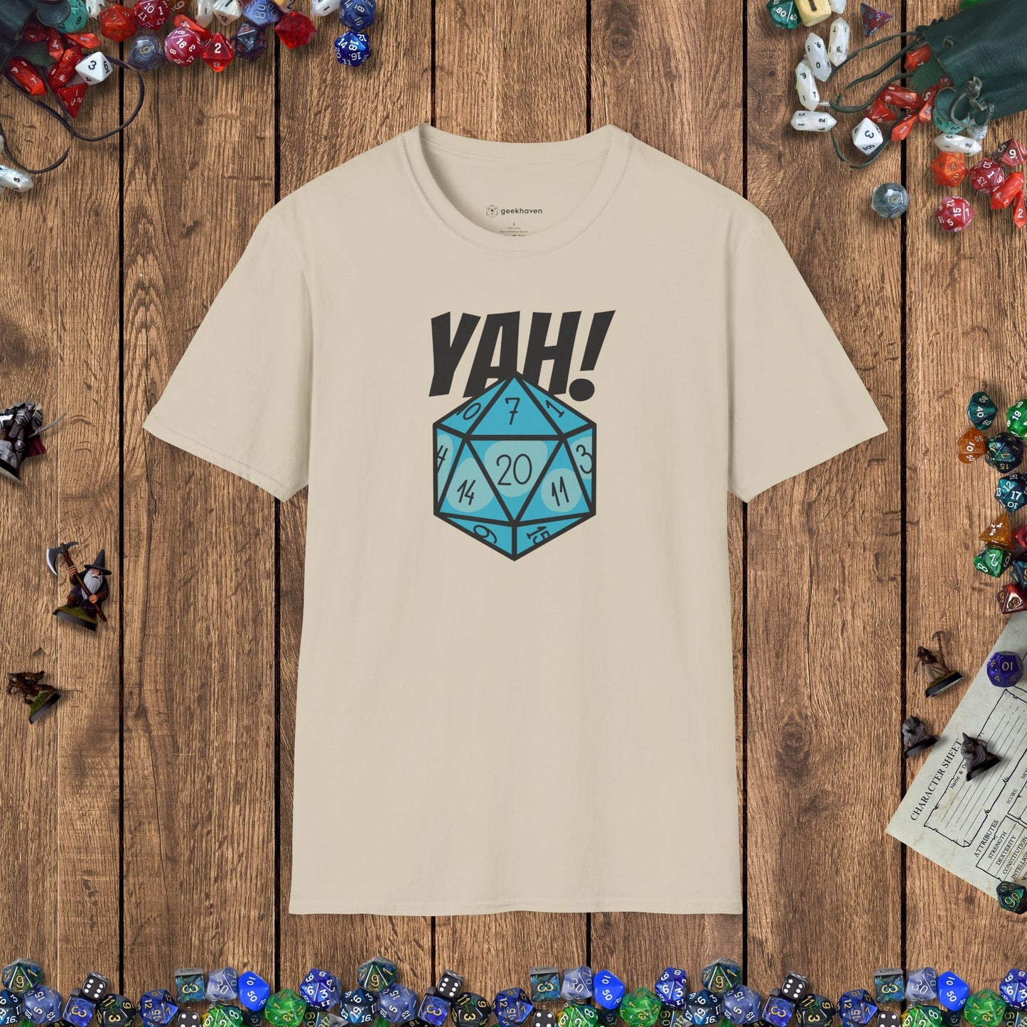 Critical Hit D20 Dice YAH! Funny DnD T-Shirt Designed by GeekHaven
