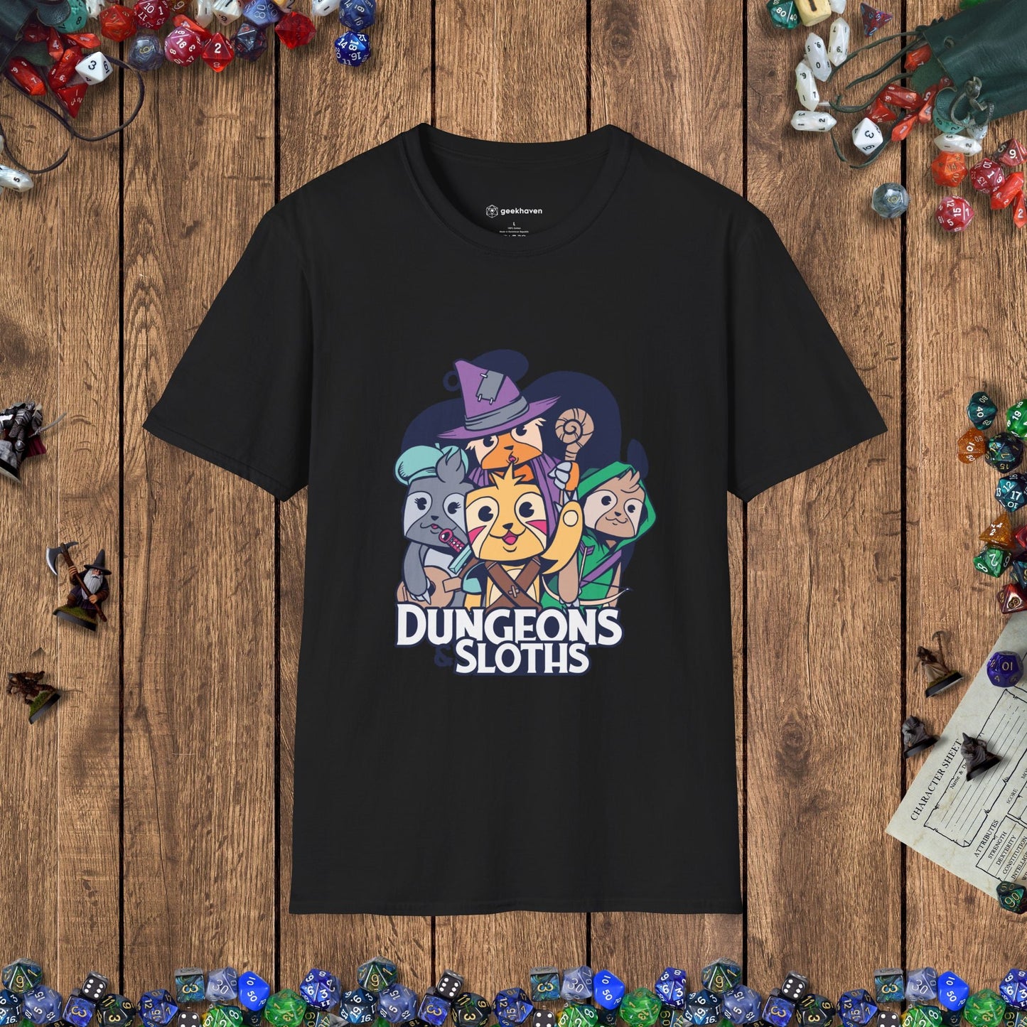 Dungeons & Sloths Funny DnD T-Shirt Designed by GeekHaven