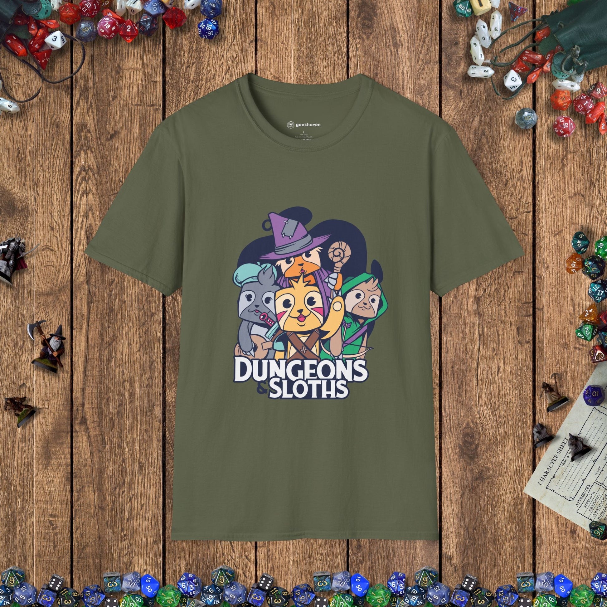 Dungeons & Sloths Funny DnD T-Shirt Designed by GeekHaven