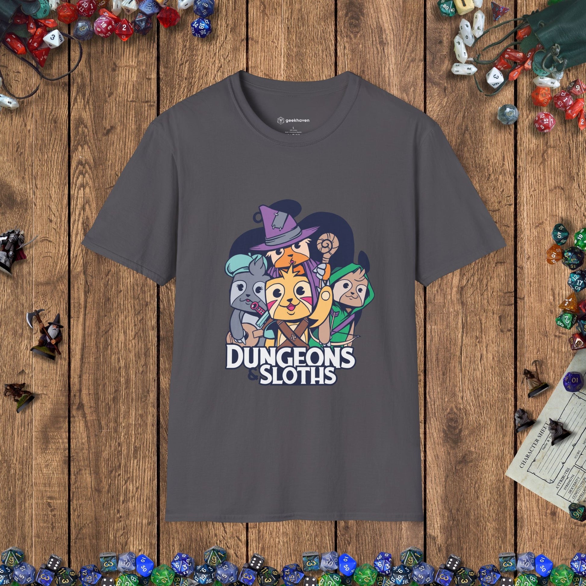 Dungeons & Sloths Funny DnD T-Shirt Designed by GeekHaven