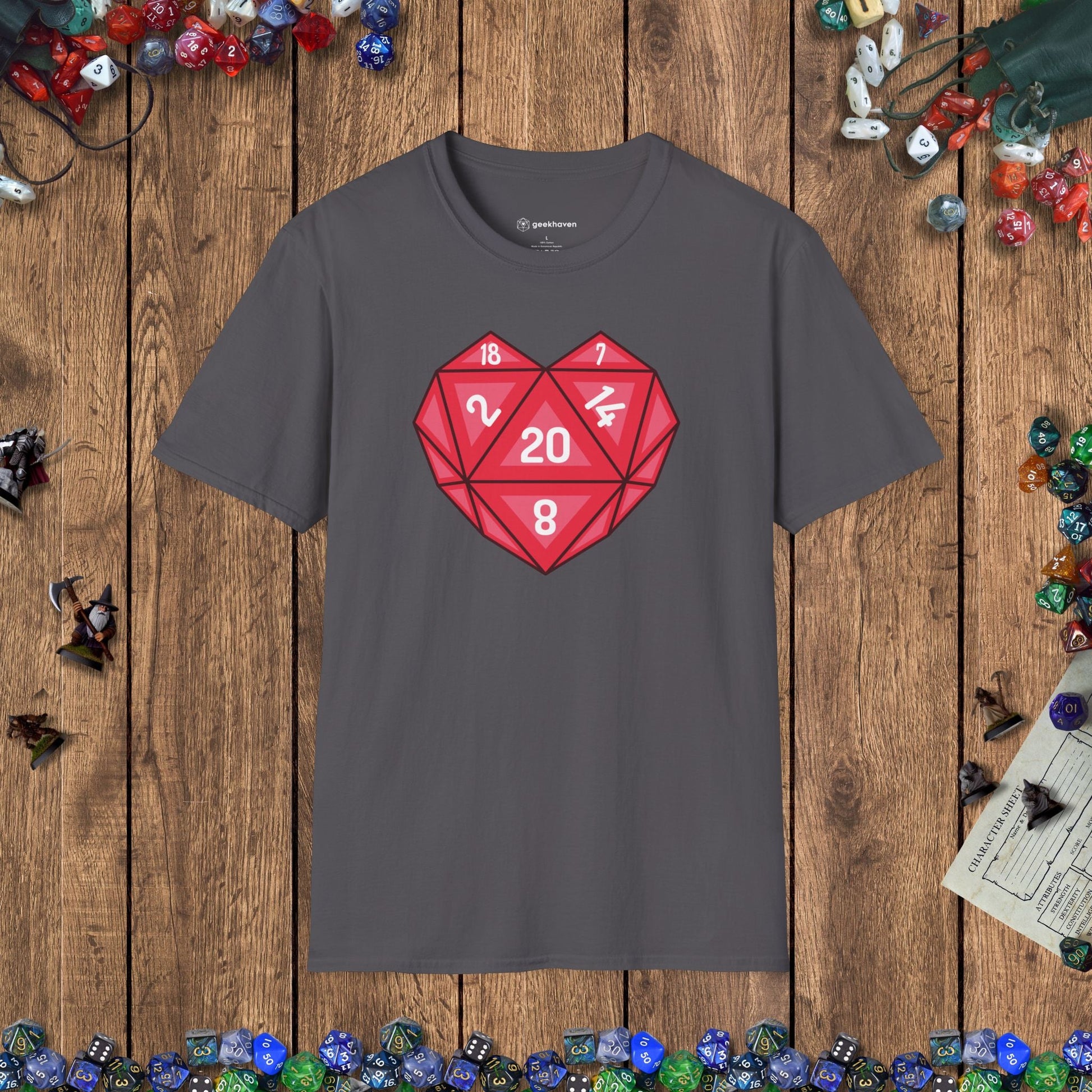Heart - shaped D20 D&D T-shirt Designed by GeekHaven