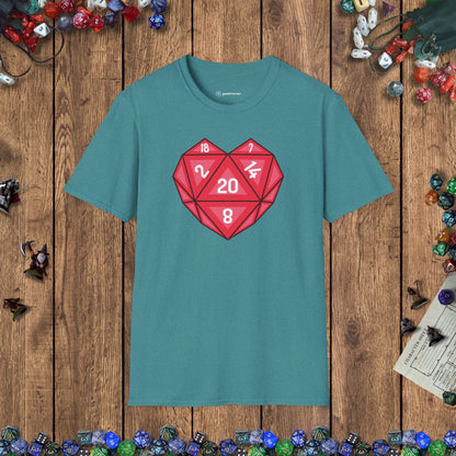 Heart - shaped D20 D&D T-shirt Designed by GeekHaven