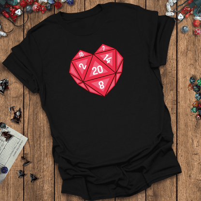 Heart - shaped D20 DnD T-shirt Designed by GeekHaven