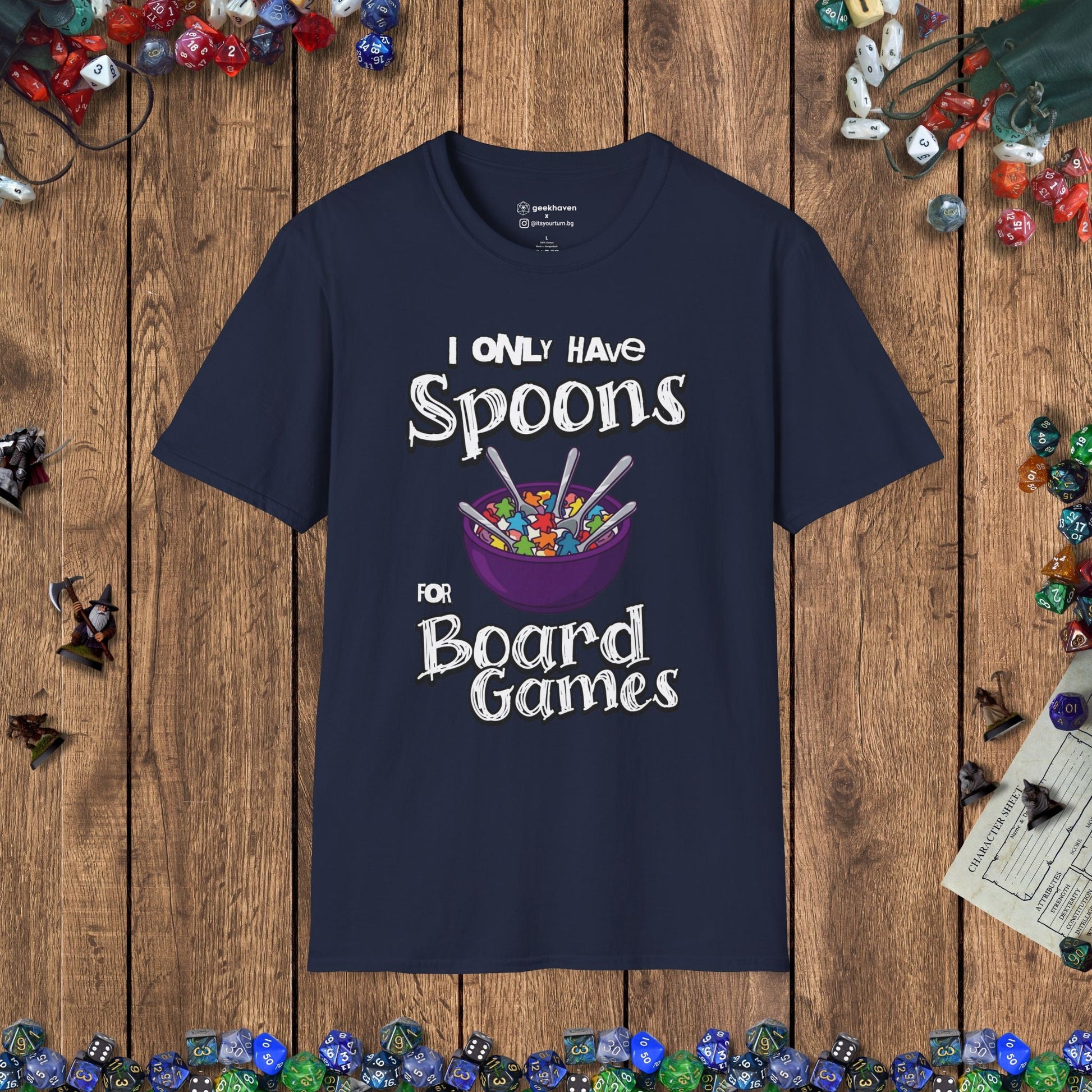I Only Have Spoons for Board Games Crew Neck T-Shirt Designed by GeekHaven