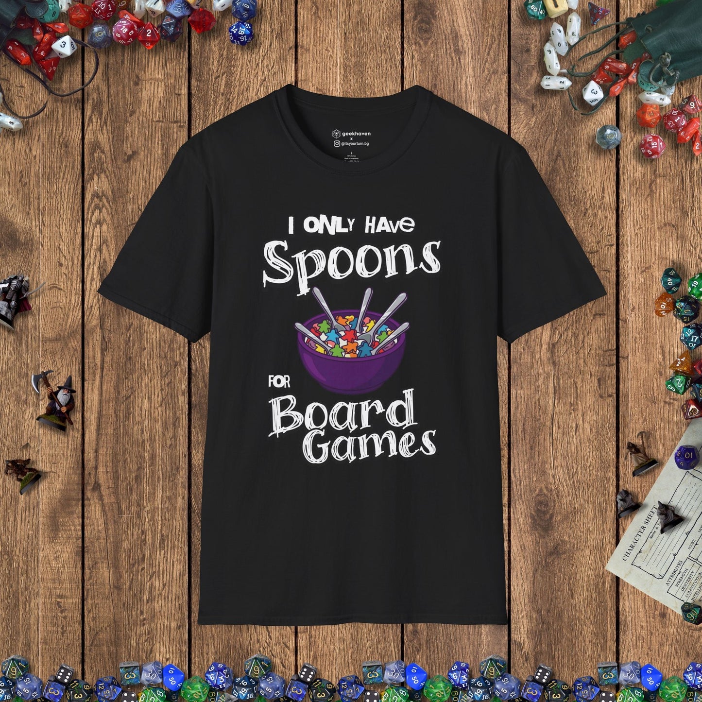 I Only Have Spoons for Board Games Crew Neck T-Shirt Designed by GeekHaven