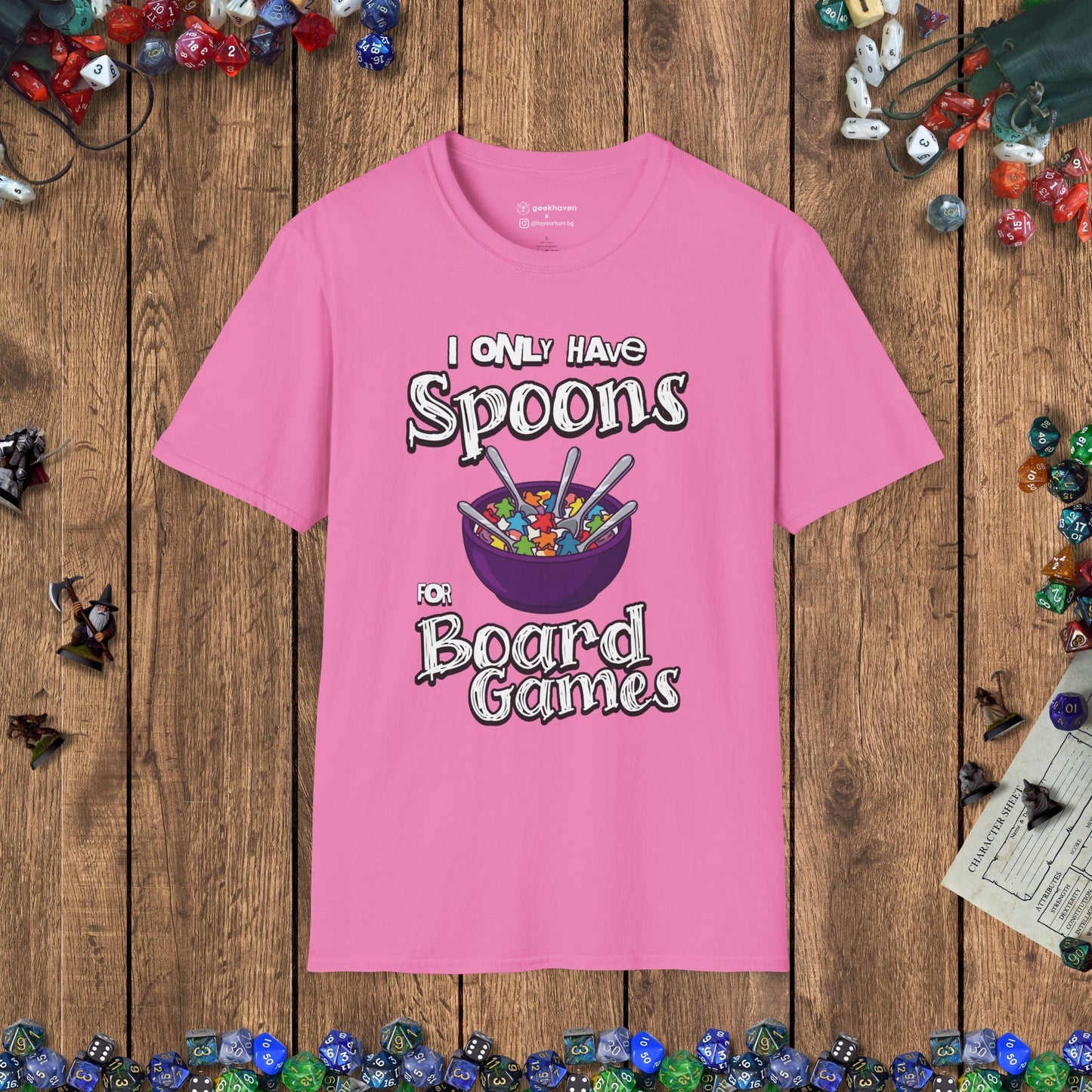 I Only Have Spoons for Board Games Crew Neck T-Shirt Designed by GeekHaven