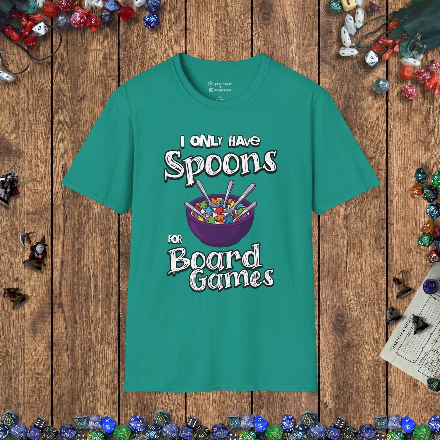 I Only Have Spoons for Board Games Crew Neck T-Shirt Designed by GeekHaven