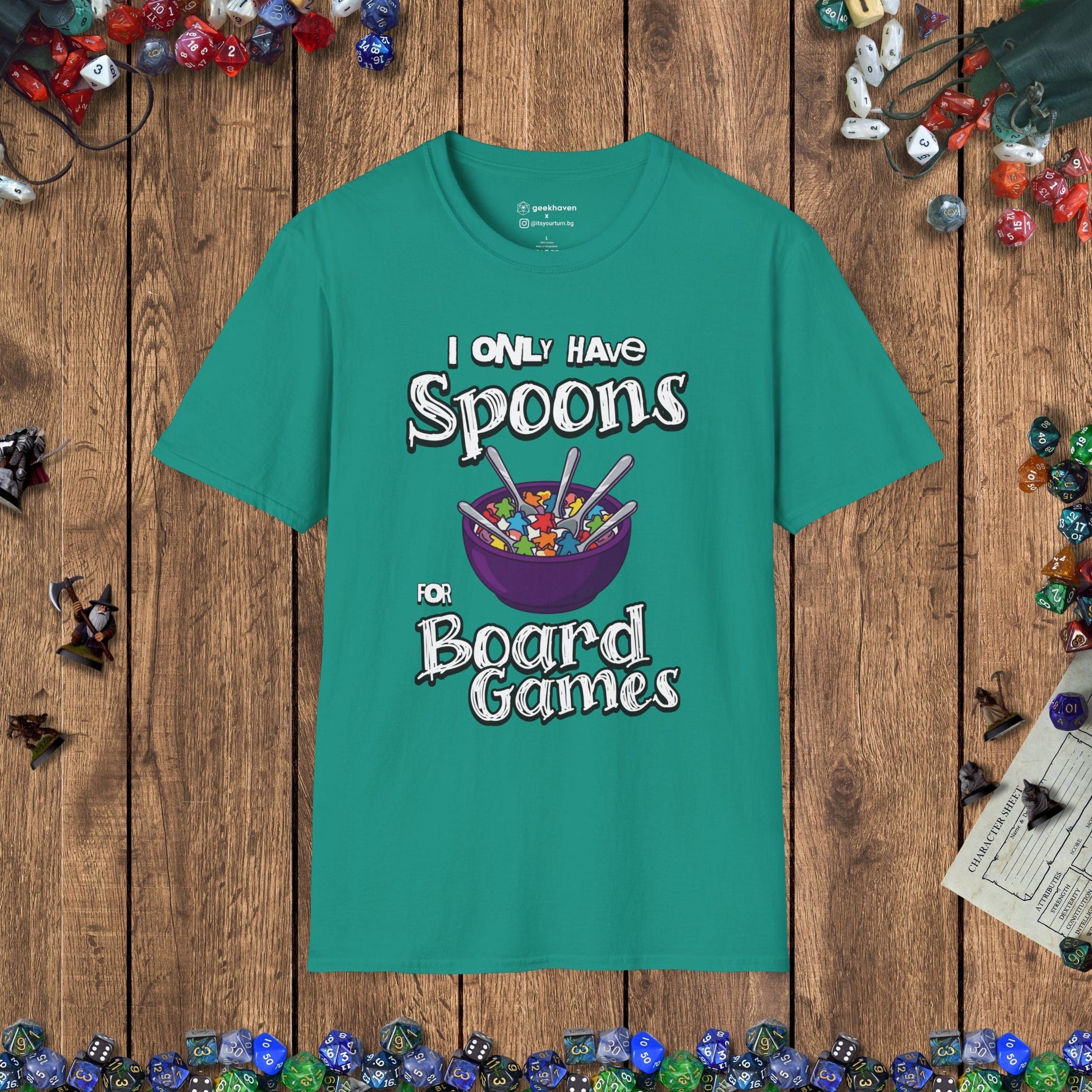 I Only Have Spoons for Board Games Crew Neck T-Shirt Designed by GeekHaven