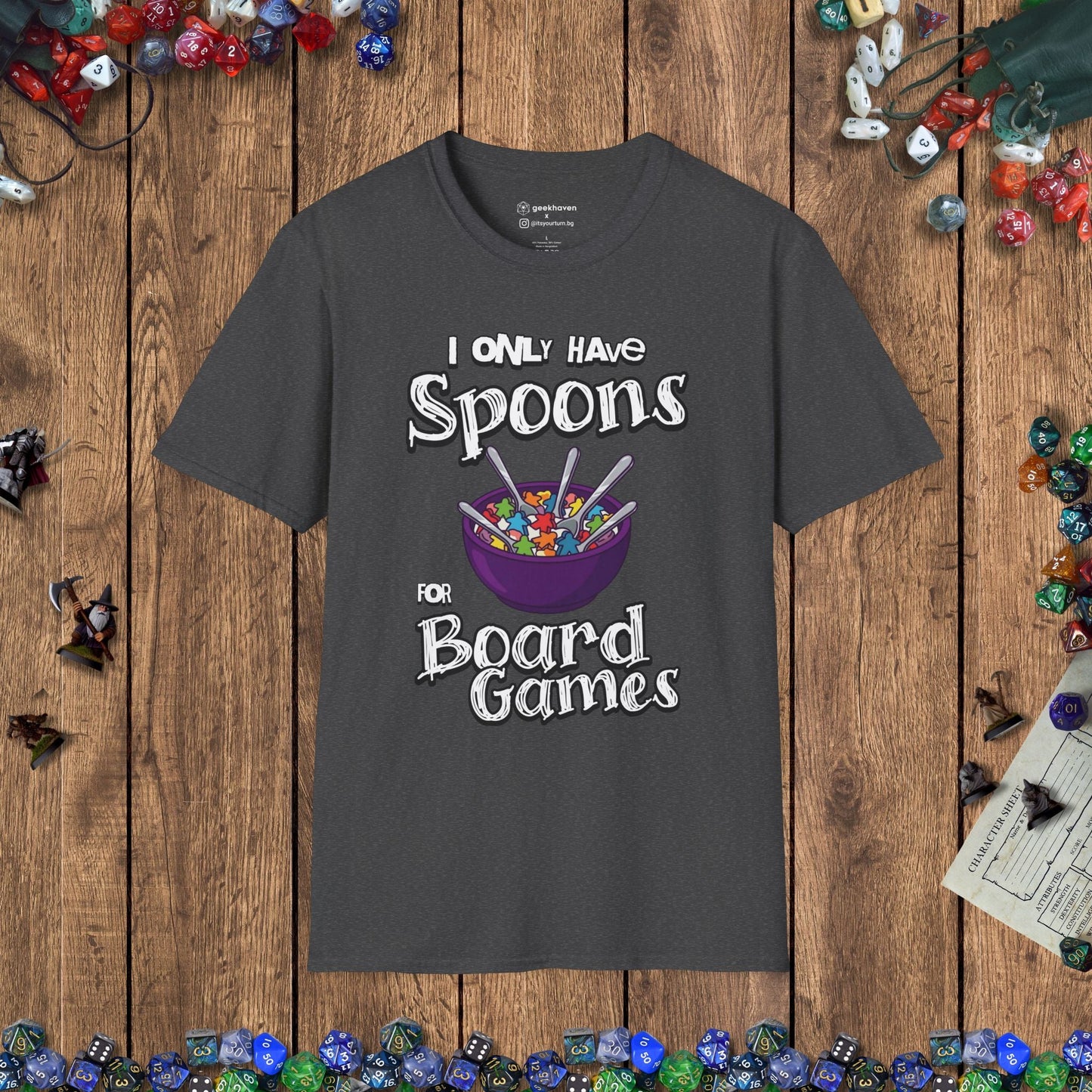 I Only Have Spoons for Board Games Crew Neck T-Shirt Designed by GeekHaven