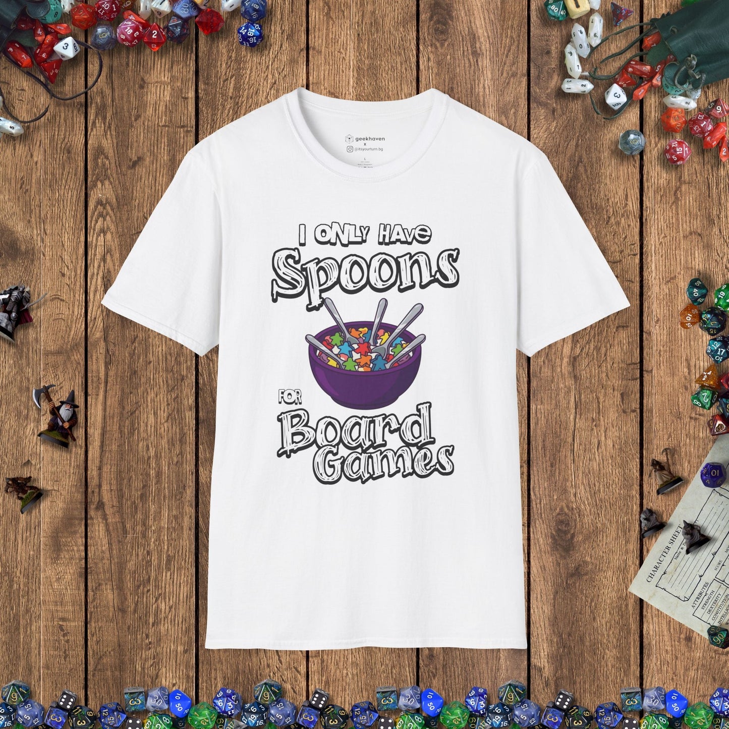 I Only Have Spoons for Board Games Crew Neck T-Shirt Designed by GeekHaven
