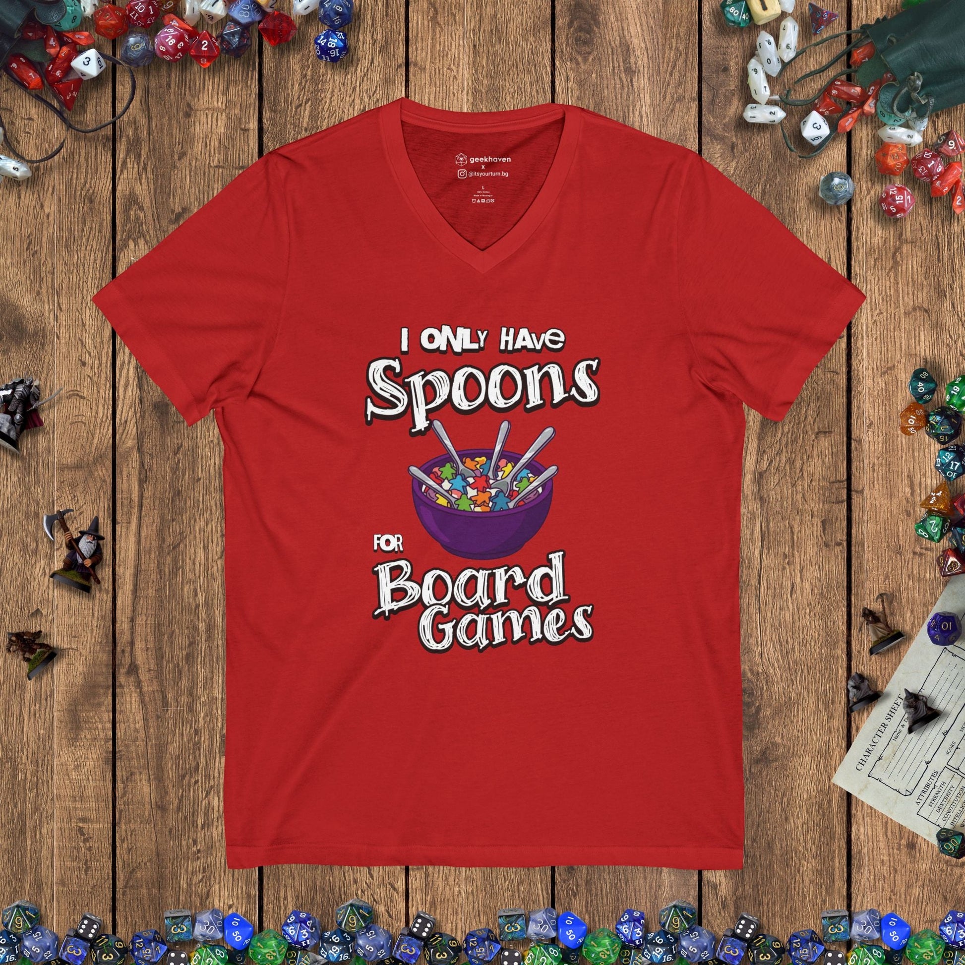 I Only Have Spoons for Board Games V - Neck Tee Designed by GeekHaven
