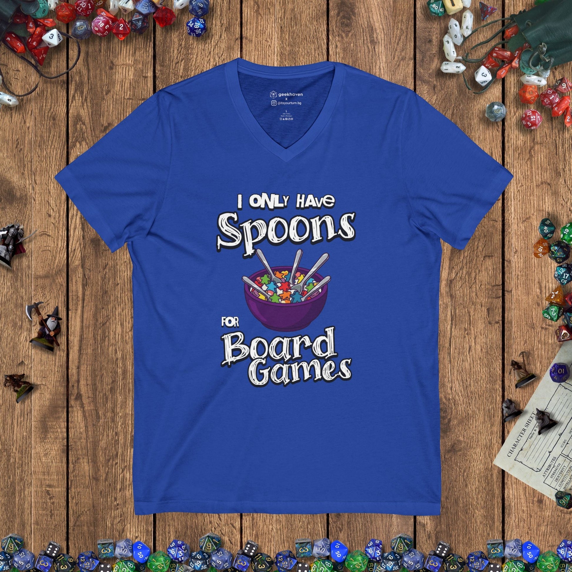 I Only Have Spoons for Board Games V - Neck Tee Designed by GeekHaven