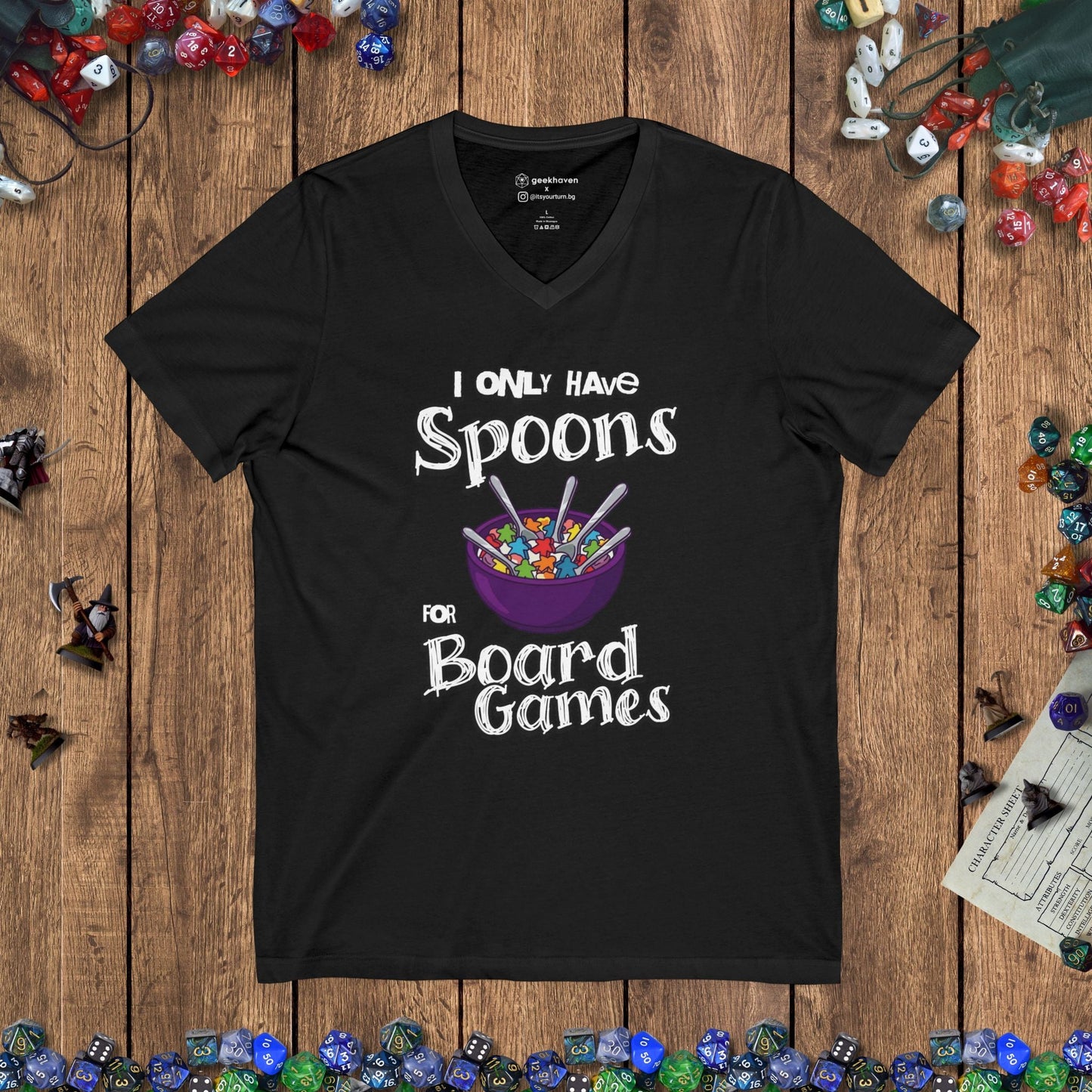 I Only Have Spoons for Board Games V - Neck Tee Designed by GeekHaven