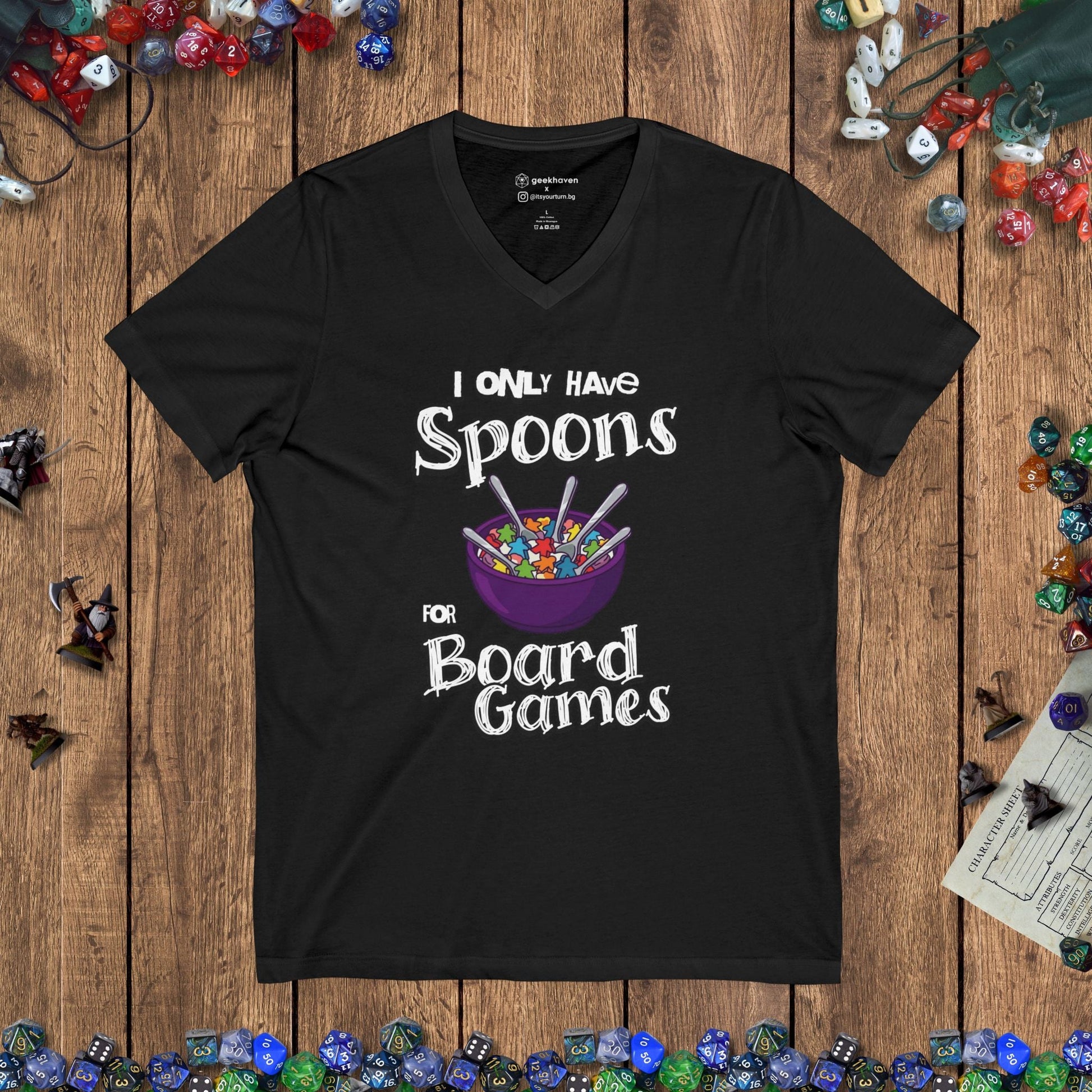 I Only Have Spoons for Board Games V - Neck Tee Designed by GeekHaven