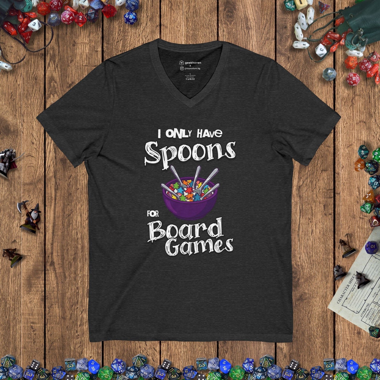 I Only Have Spoons for Board Games V - Neck Tee Designed by GeekHaven