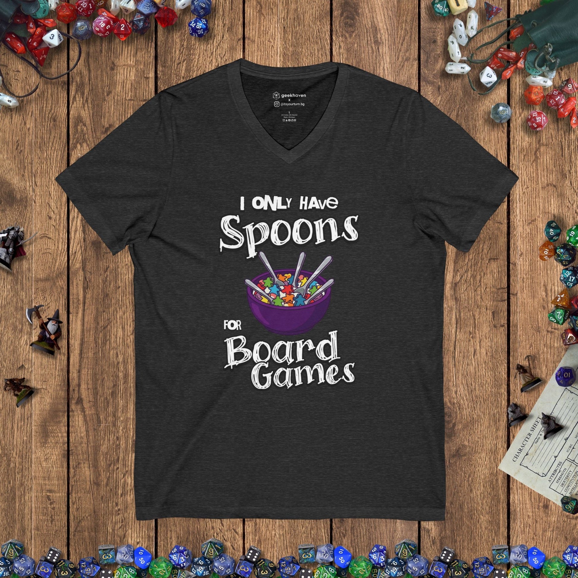 I Only Have Spoons for Board Games V - Neck Tee Designed by GeekHaven
