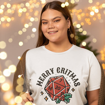 Merry Critmas D20 & Holly Funny DnD T-Shirt Designed by GeekHaven