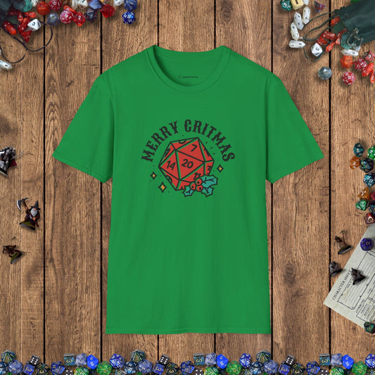 Merry Critmas D20 & Holly Funny DnD T-Shirt Designed by GeekHaven