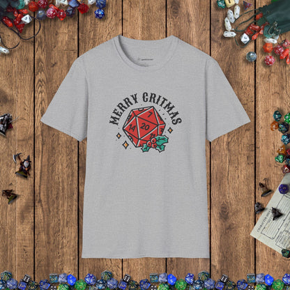 Merry Critmas D20 & Holly Funny DnD T-Shirt Designed by GeekHaven