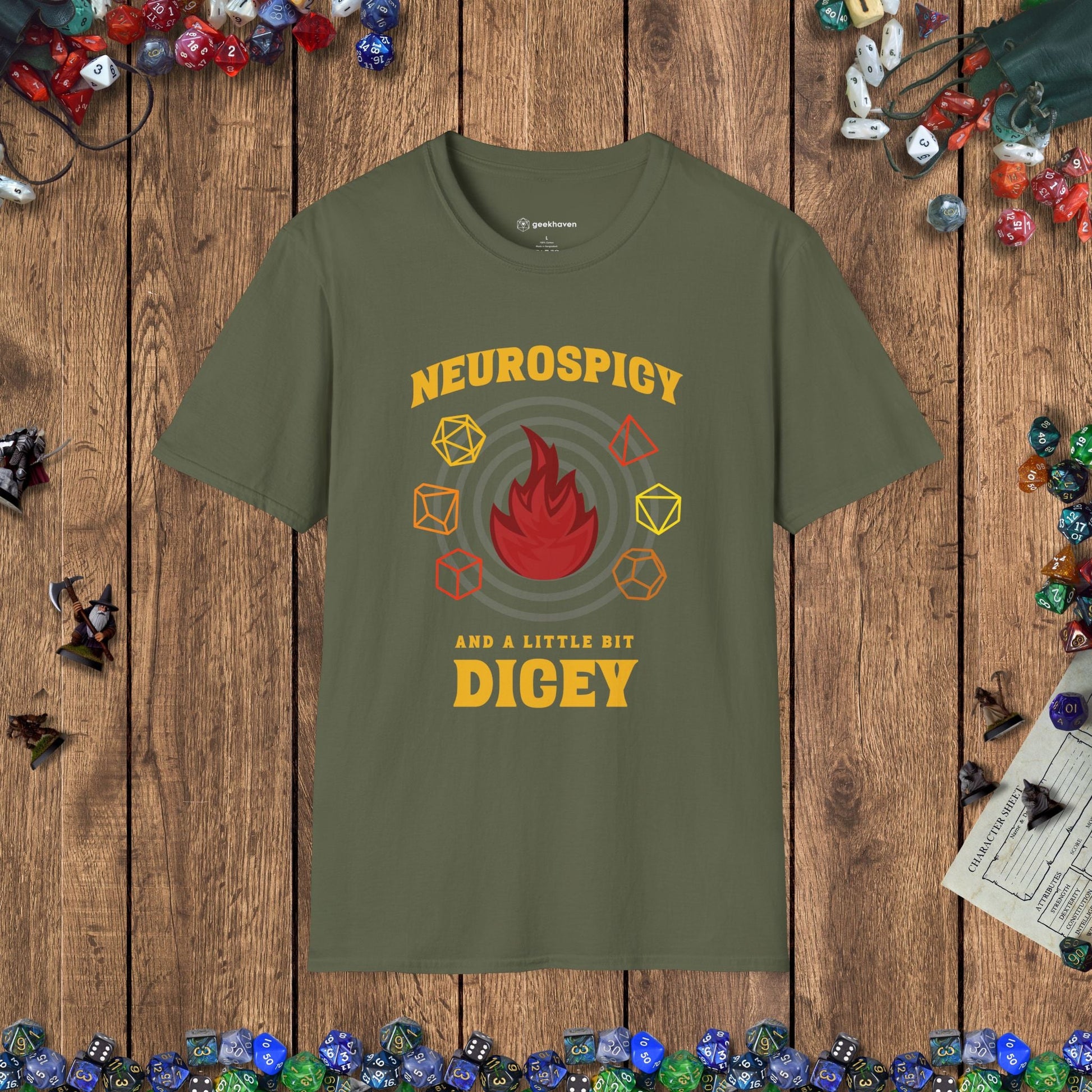 Neurospicy and a Little Bit Dicey Funny Gamer T-shirt Version 1 Designed by GeekHaven