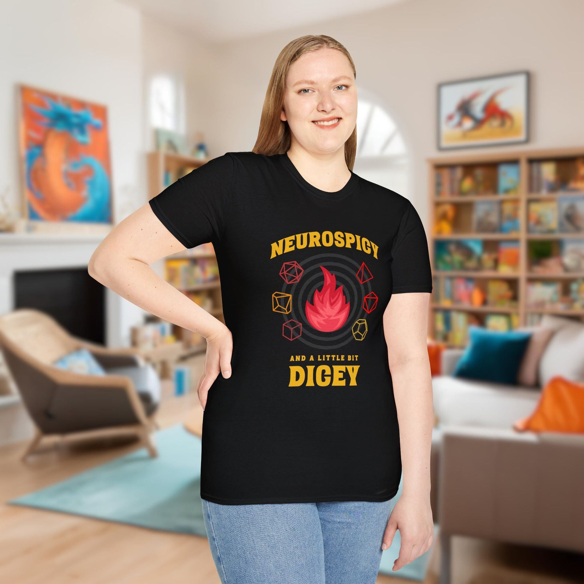 Neurospicy and a Little Bit Dicey Funny Gamer T-shirt Version 1 Designed by GeekHaven