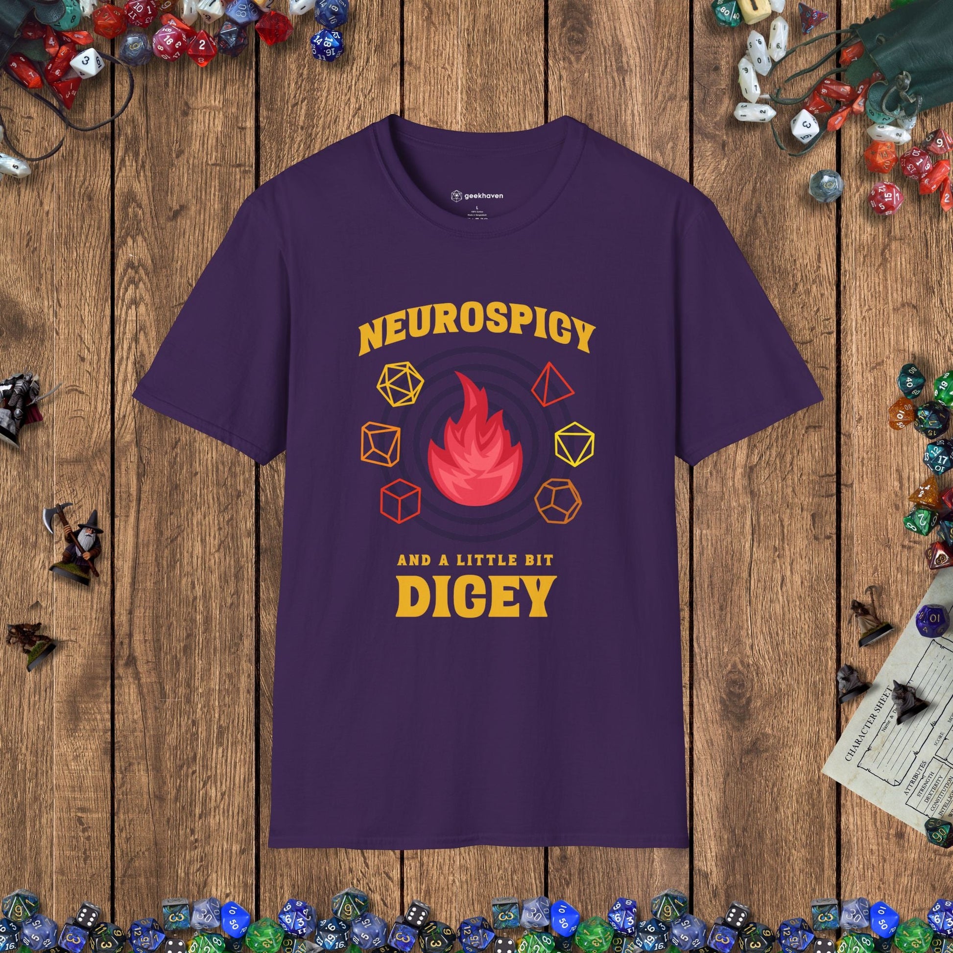 Neurospicy and a Little Bit Dicey Funny Gamer T-shirt Version 1 Designed by GeekHaven