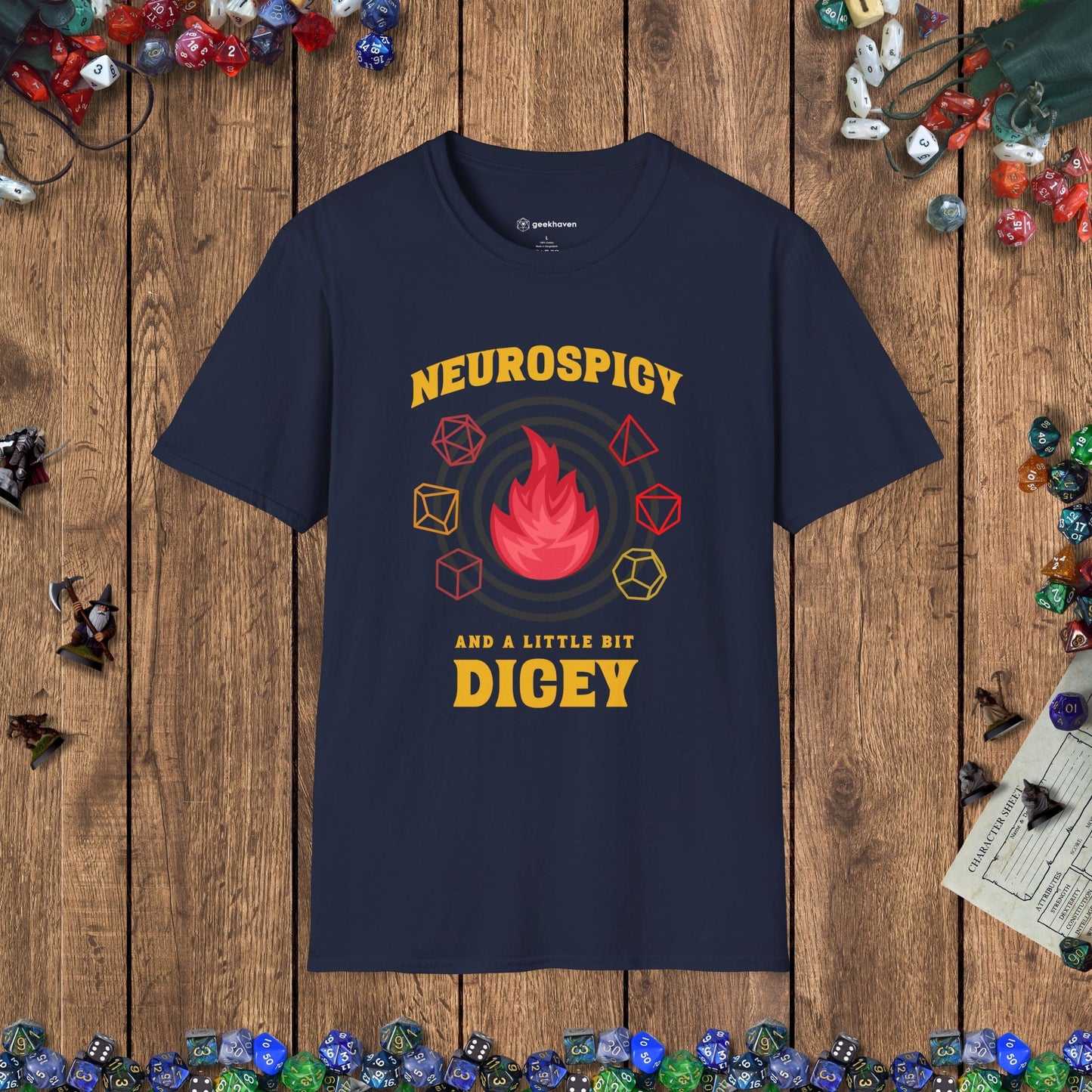 Neurospicy and a Little Bit Dicey Funny Gamer T-shirt Version 1 Designed by GeekHaven