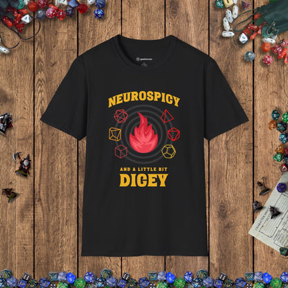 Neurospicy and a Little Bit Dicey Funny Gamer T-shirt Version 1 Designed by GeekHaven