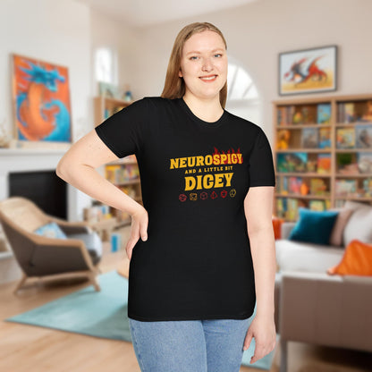 Neurospicy and a Little Bit Dicey Funny Gamer T-shirt Version 2 Designed by GeekHaven