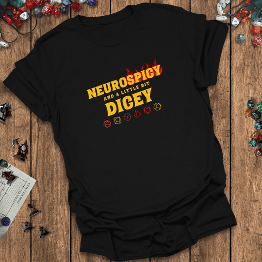Neurospicy and a Little Bit Dicey Funny Gamer T-shirt Version 2 Designed by GeekHaven