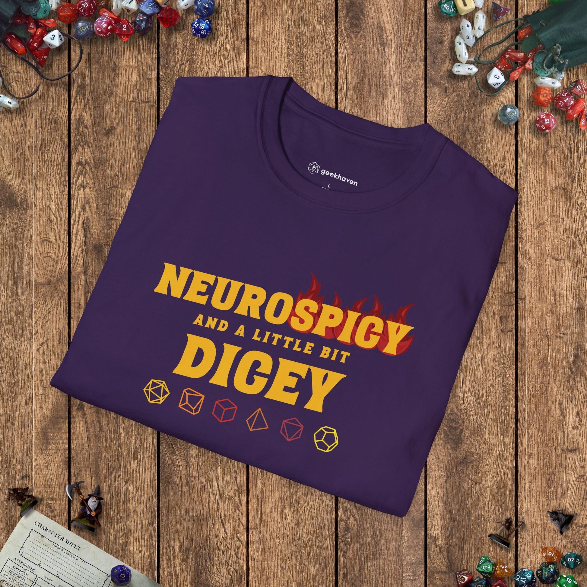 Neurospicy and a Little Bit Dicey Funny Gamer T-shirt Version 2 Designed by GeekHaven