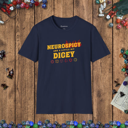 Neurospicy and a Little Bit Dicey Funny Gamer T-shirt Version 2 Designed by GeekHaven