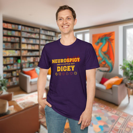 Neurospicy and a Little Bit Dicey Funny Gamer T-shirt Version 2 Designed by GeekHaven