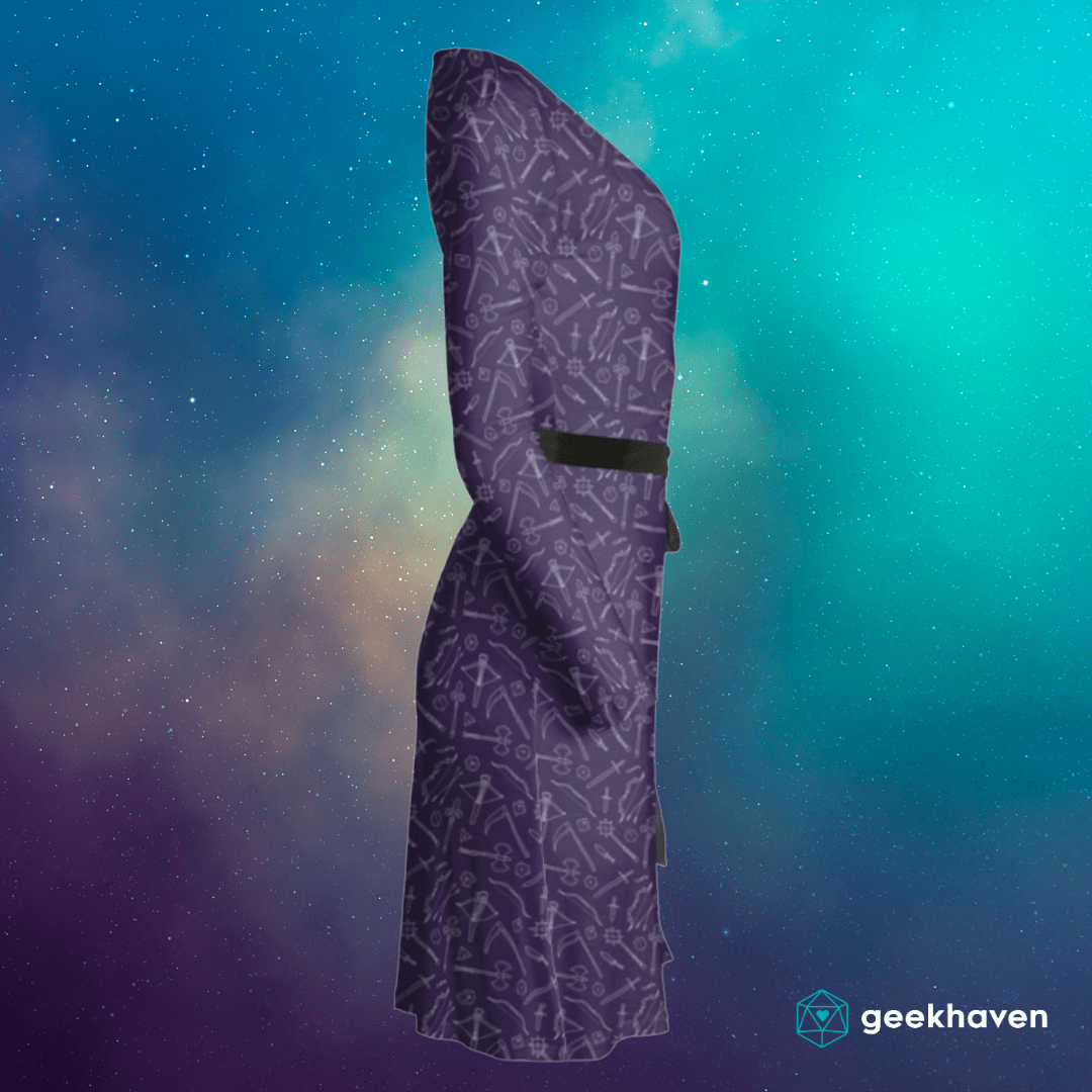 Purple Medieval Weapons Wrap Dress Designed by GeekHaven