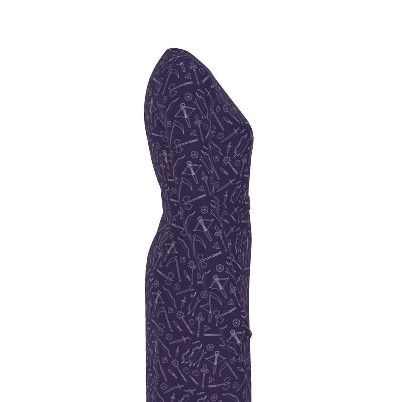 Purple Medieval Weapons Wrap Dress Designed by GeekHaven