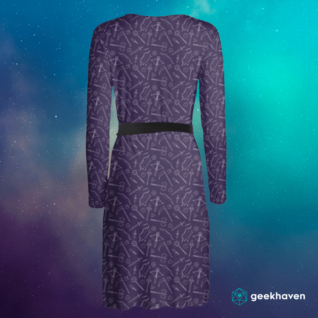 Purple Medieval Weapons Wrap Dress Designed by GeekHaven
